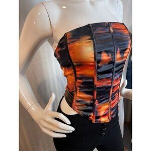 Micas Abstract Fire Flames Lace up Corset Tops Size Small‎